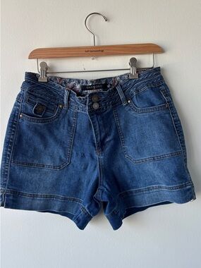 one 5 one Women's Blue Denim Double-Button Jean Shorts